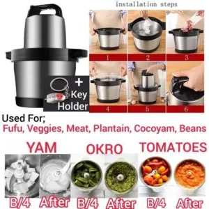 6L Multipurpose Food Processor – Yam Pounder, Blender, Grinder + Key Holder
